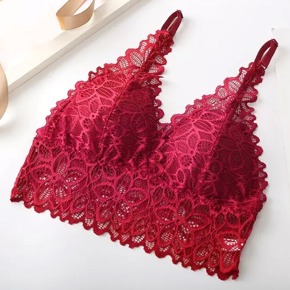 Other - Floral Lace Wine Red Sexy Lingerie Wireless Padded Bra